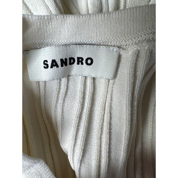 Sandro Delna Dress Rib Knit Sleeveless Button Front Mini A-Line Ecru White 10 - Picture 7 of 12